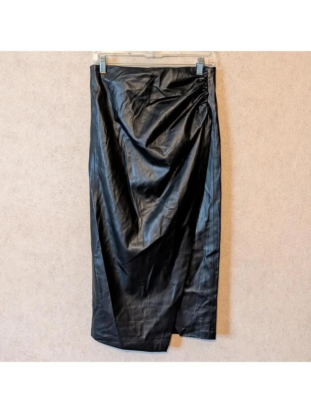 JASON WU black leather gathered knee length skirt sz S
